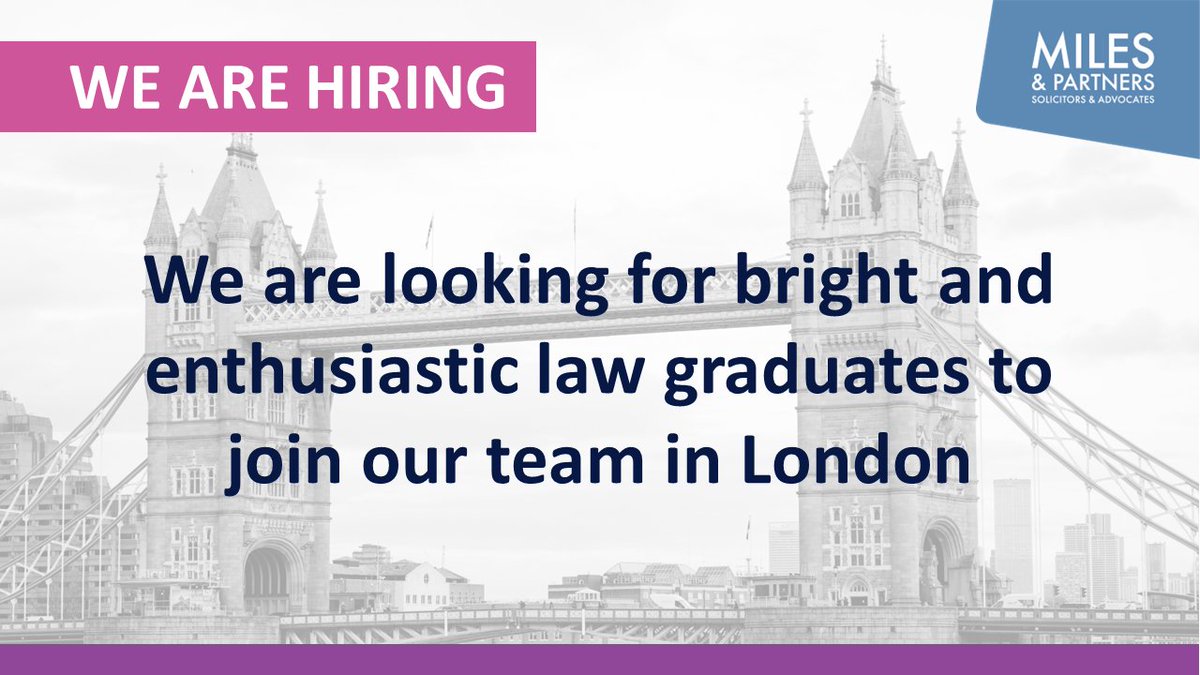MilesAndPtns's tweet photo. Miles &amp; Partners in #London are looking for Legal Assistants - successful applicants will have good communication, numeracy and IT skills, willingness to learn, enthusiasm, commitment, and the ability to work well in a team.
https://t.co/jCfKvvm73U

#legalcareers #lawjobs https://t.co/1BNLOmBS1L