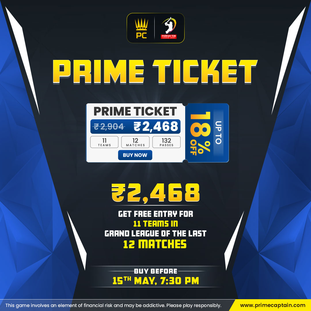 PrimeCaptain1's tweet photo. 📢One more chance to win big on #PrimeCaptain
Buy a #PrimeTicket of the last 12 matches of the #IndianT20League, avail of free entry with 11 teams into a Grand League, and get a chance to win a #Leaderboard.

check details- https://t.co/fAFdGIXA17

#IPL2022 #RCBvsPBKS https://t.co/tXs5LzMnH4