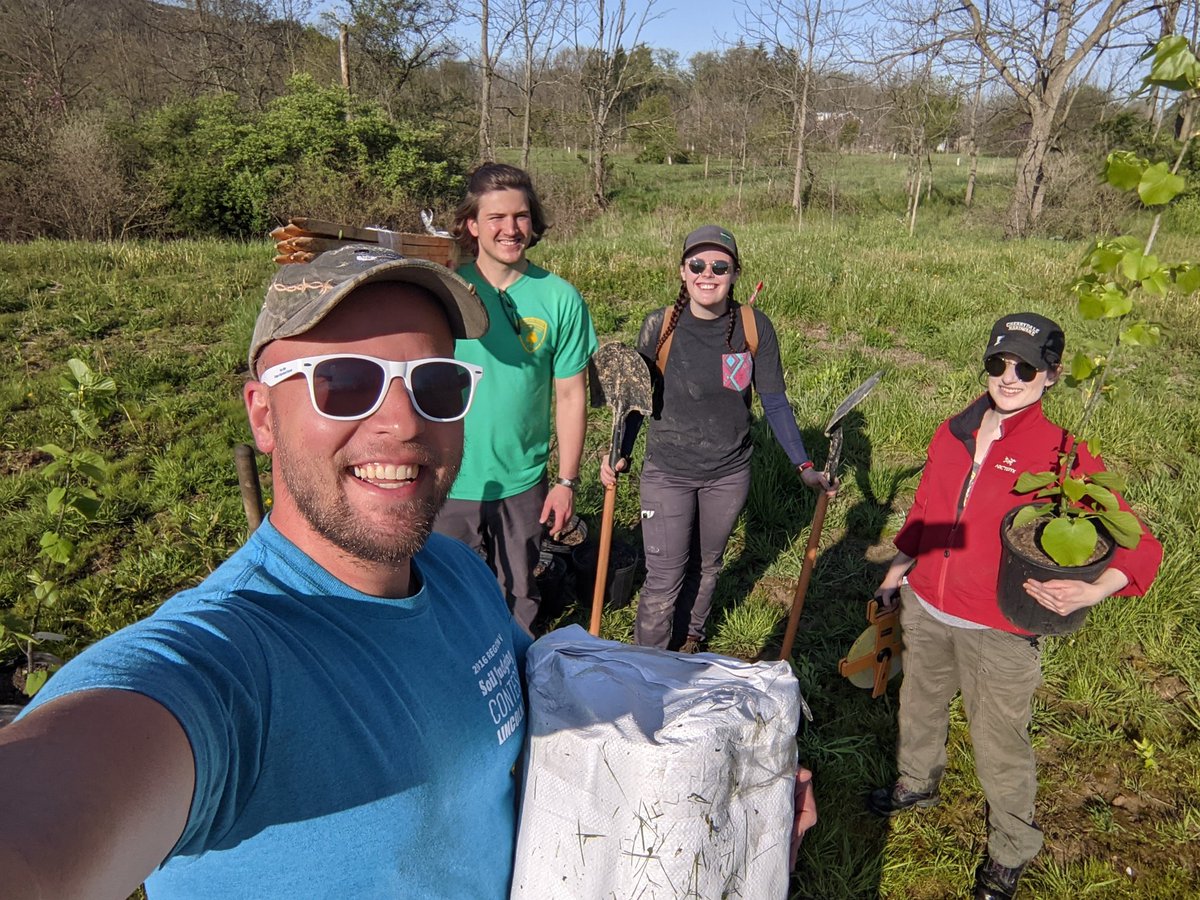TylerAGroh's tweet photo. Our group planted a small section of buffer yesterday. We had a blast setting up this experimental buffer that will help us compare tree shelter types and their impact on tree growth and establishment. #GrohLab #RiparianBuffer @PSUecosystems @AnnButlerERM @Brian_P_Morris https://t.co/J46OmnUZCm