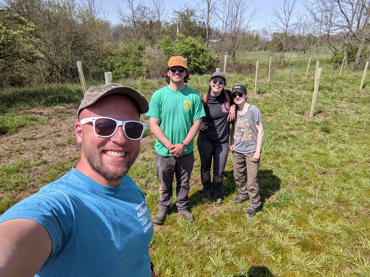 TylerAGroh's tweet photo. Our group planted a small section of buffer yesterday. We had a blast setting up this experimental buffer that will help us compare tree shelter types and their impact on tree growth and establishment. #GrohLab #RiparianBuffer @PSUecosystems @AnnButlerERM @Brian_P_Morris https://t.co/J46OmnUZCm