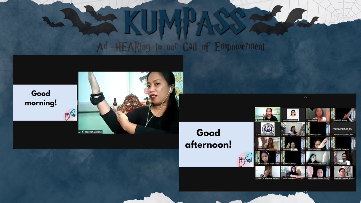 VSPsanpedro's tweet photo. Witness as we learn from our 3rd speaker, Ma’am Imeemaren S. Buca, LPT. She has taught us to use our wands in creating words for us to communicate with the deaf.

#ProjectKUMPASS
#VolunteerServiceProvider

Layout: Hally Luyao &amp; Glendale Garcia
Caption: Justin Fernandez https://t.co/lJIcKWZPGk