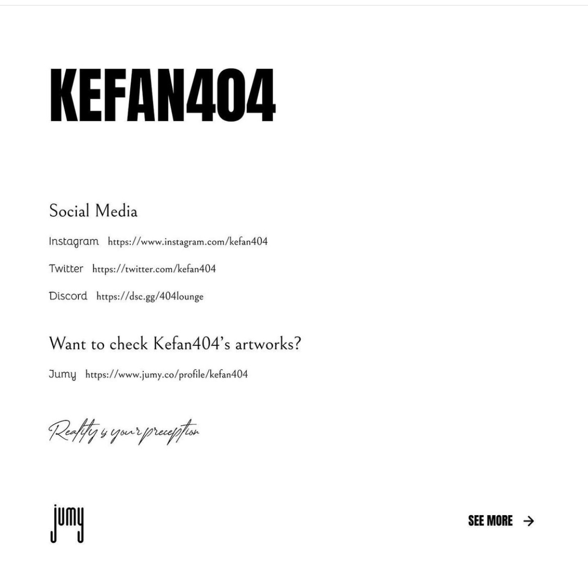 Our first #JUMYSPOTLIGHT artist 🚨

Introducing the great <a href="/kefan404/">kefan404</a> 🔥

IG: instagram.com/kefan404/

Discord: dsc.gg/404lounge

Jumy: jumy.co/profile/kefan4…

#NFTArts  #nftart #NFTartwork #NFTartworks #nftartworld #digitalart #digitalartwork #digitalartists #NFTProject