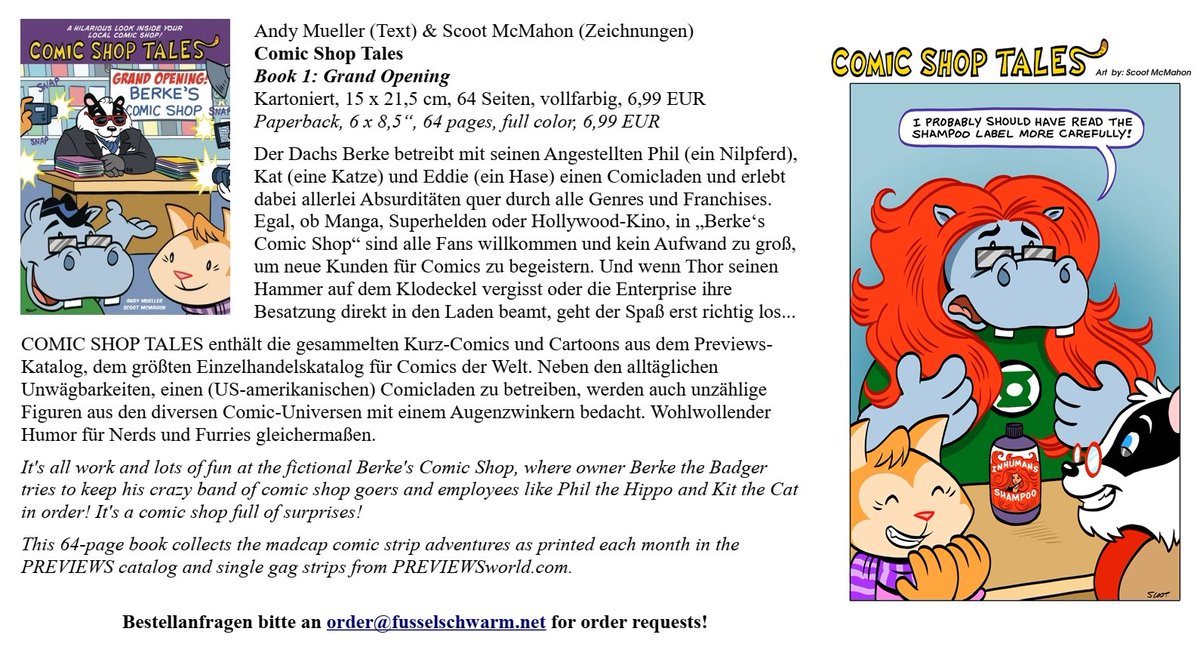Fusselschwarm (@fusselschwarm) on Twitter photo Wer von euch wieselt morgen zum <a href="/gratiscomictag/">gratiscomictag</a> durch die Comicläden? Vielleicht erlebt ihr ja so abgedreht Abenteuer wie mit Berke und seiner Crew in COMIC SHOP TALES. 😄
(Einen Nachklapp zum Gratis-Comic-Tag wird es bei uns dann im Juni zum #FusselSamstag geben.) Wer von euch wieselt morgen zum <a href="/gratiscomictag/">gratiscomictag</a> durch die Comicläden? Vielleicht erlebt ihr ja so abgedreht Abenteuer wie mit Berke und seiner Crew in COMIC SHOP TALES. 😄
(Einen Nachklapp zum Gratis-Comic-Tag wird es bei uns dann im Juni zum #FusselSamstag geben.)