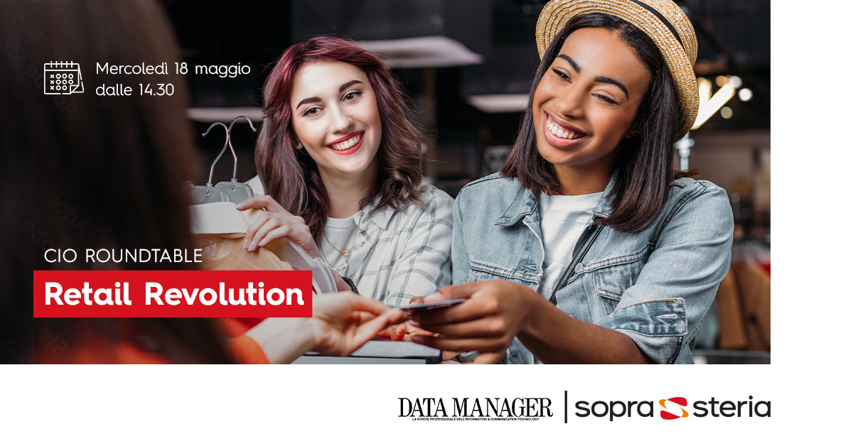 SoprasteriaIT's tweet photo. Il 18 maggio Enrico Cantoni, Direttore Retail, Fashion e Industria di Sopra Steria italia, sarà tra i protagonisti della tavola rotonda CIO “Retail Revolution”, evento organizzato da @datamanager_it.
#SSGRetail
https://t.co/jWQeXxocZz https://t.co/wr9nvhk2nM