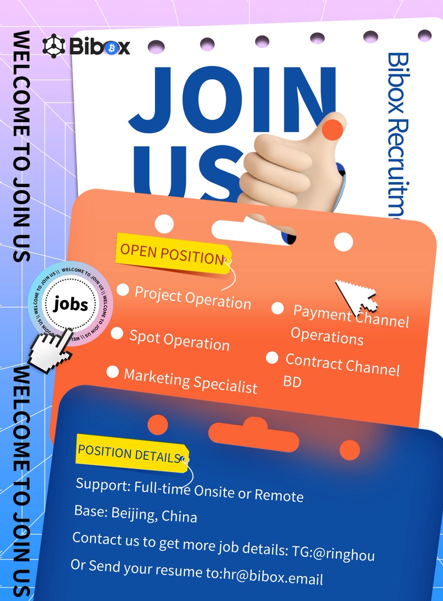 Bibox365's tweet photo. Bibox Recruitment
We Want You！
Bibox Exchange:The world's first AI digital asset trading platform
We’ll offer competitive salary and good welfare benefits.
Get more information on our website: https://t.co/Zg2zpEaxEZ https://t.co/aMVFrI0AsO
