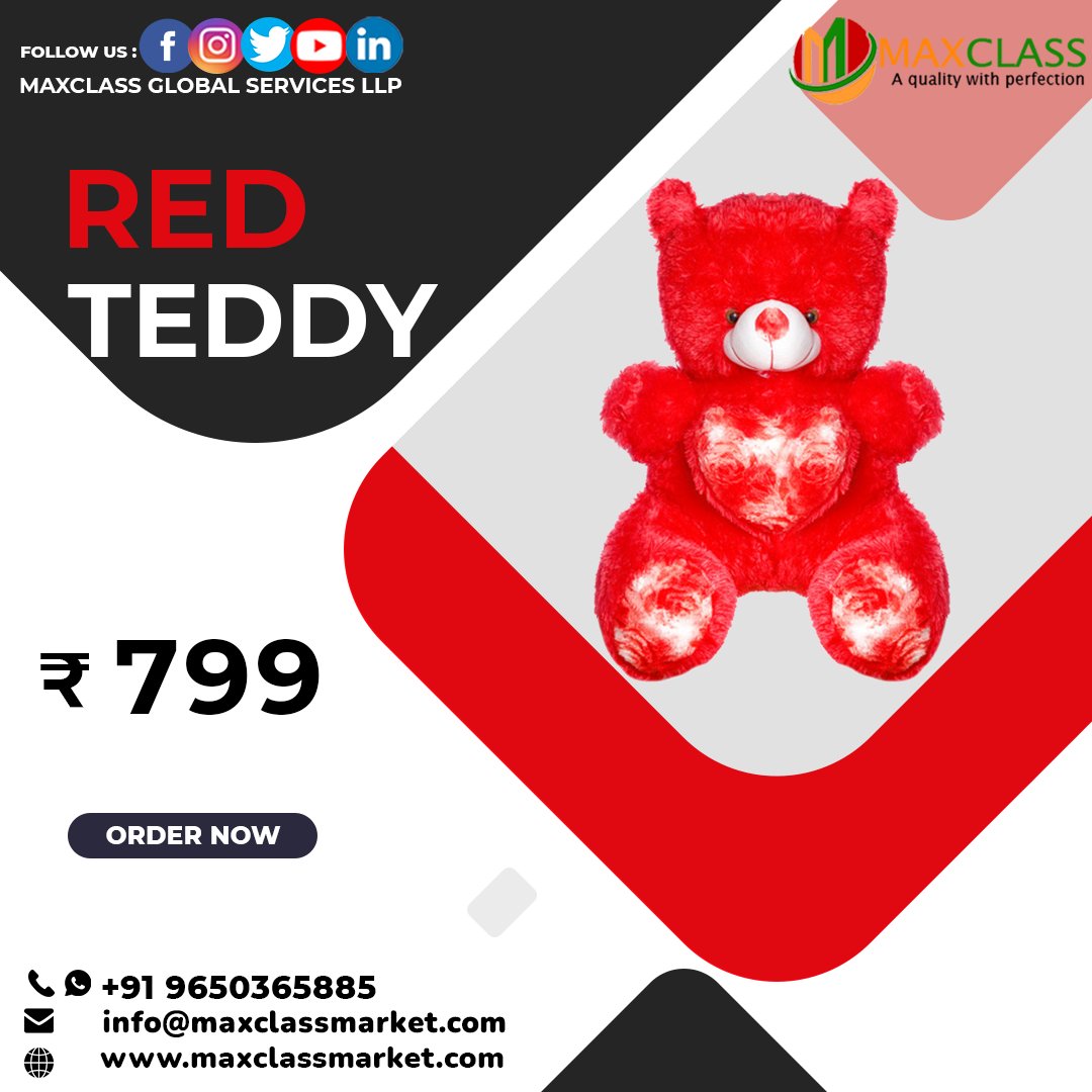 maxclasservices's tweet photo. MAXCLASS Teddy Bear with Beautiful Heart Soft Toy for Kids Girls boy Birthday Gift (Color Red)
SHOP NOW : https://t.co/ceuflSyKi1
+91 9650365885
#redteddy #teddy #maxclass #teddybear #redteddybear #maxclassmarket #sweetteddybear #gifts #cute #sweetteddy #gift #uniquegifts https://t.co/FesQdGAmYo