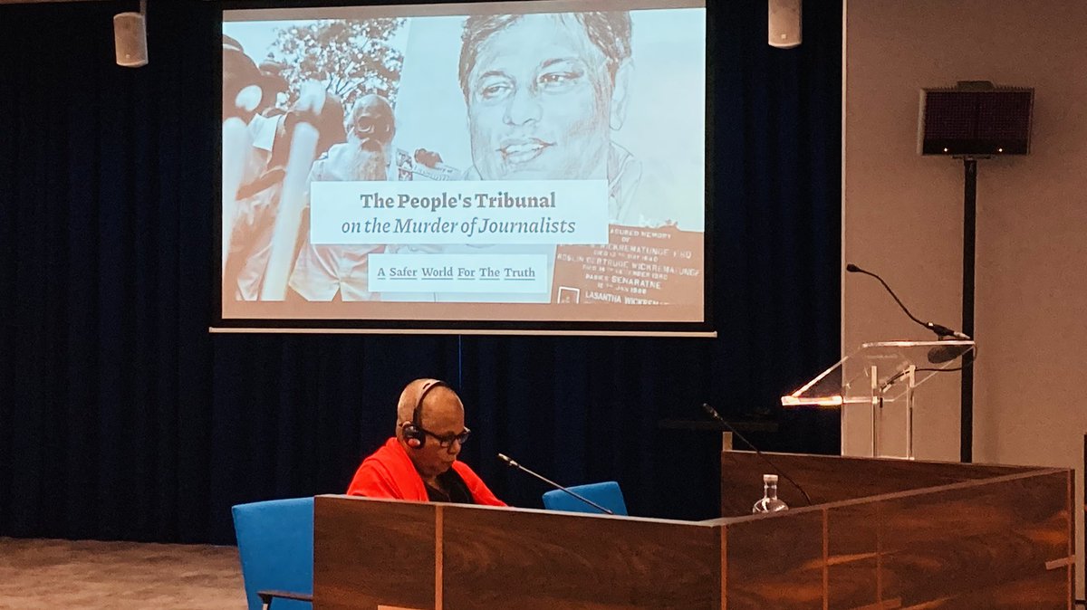 JDSLanka's tweet photo. “All 12 #SriLanka military intel. officers, including Col. Shammi Kumararatne, arrested for the abduction &amp; murder of journalist Prageeth Ekneligoda were later released &amp; reinstated.” - Sandhya Ekneligoda, testifying at Peoples’ Tribunal on the murder of journalists, The Hague https://t.co/kmIUnW7ZKC
