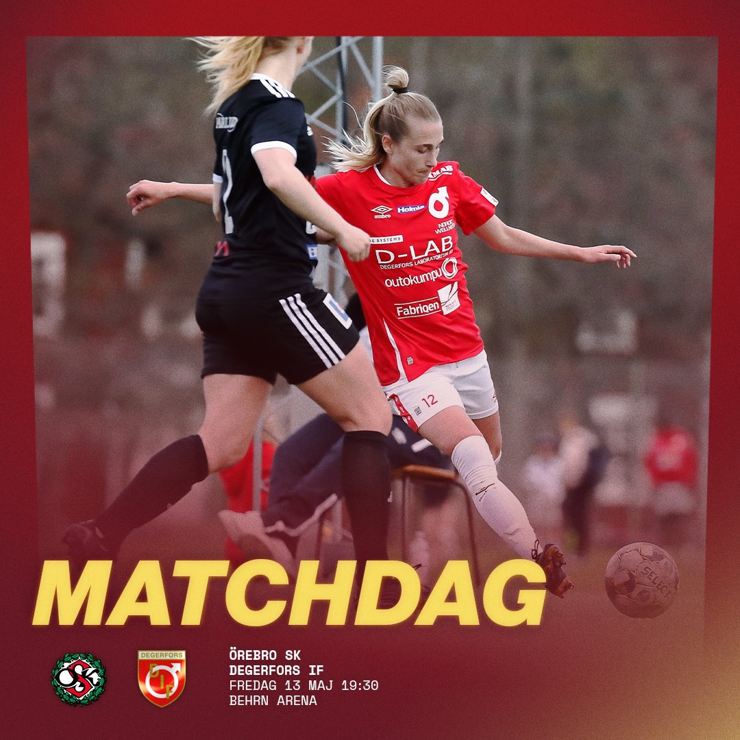 Matchdag! ❤️🤍

Länsderby mot Örebro SK. Avspark 19:30 på Behrn Arena. Ses där! 👊

#DegerforsIF
