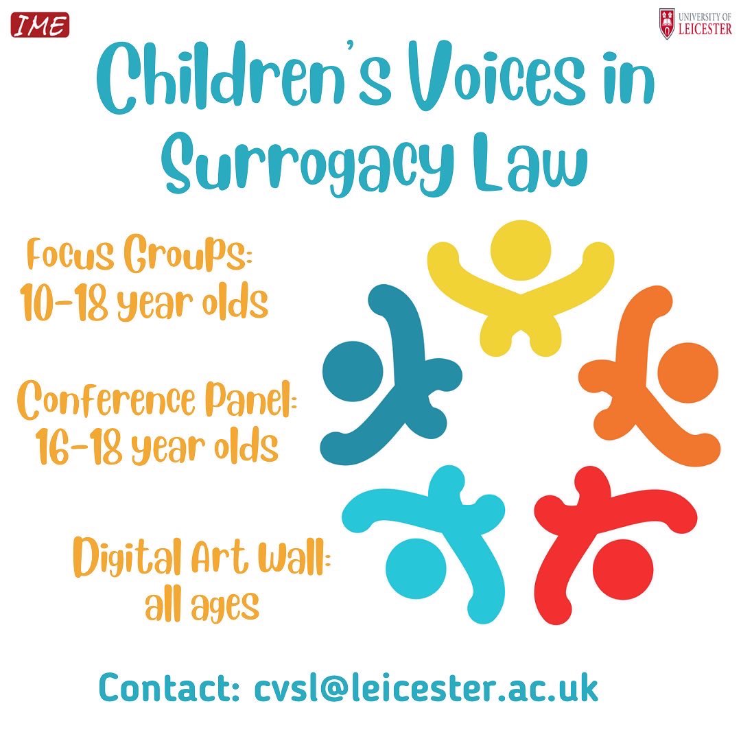V excited that <a href="/DrKatherineWade/">Katherine Wade</a> <a href="/khorsey/">Kirsty Horsey</a> &amp; I are starting recruitment for our <a href="/IMEweb/">IME</a> funded research “Children’s Voices in Surrogacy Law”! We’re looking to hear from children born through surrogacy &amp; children of surrogates to take part!