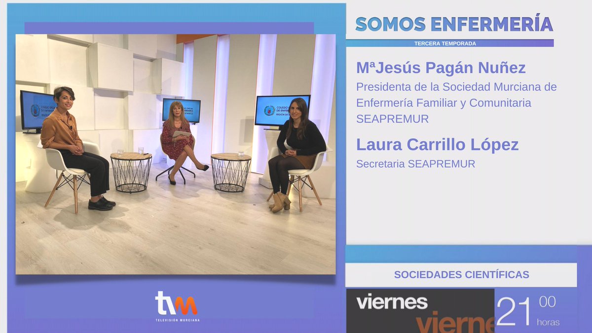 Hoy en Televisión Murciana, 21:00 horas, «Somos Enfermería» Hablamos de Enfermería Familiar y Comunitaria con SEAPREMUR ¡No te lo pierdas!