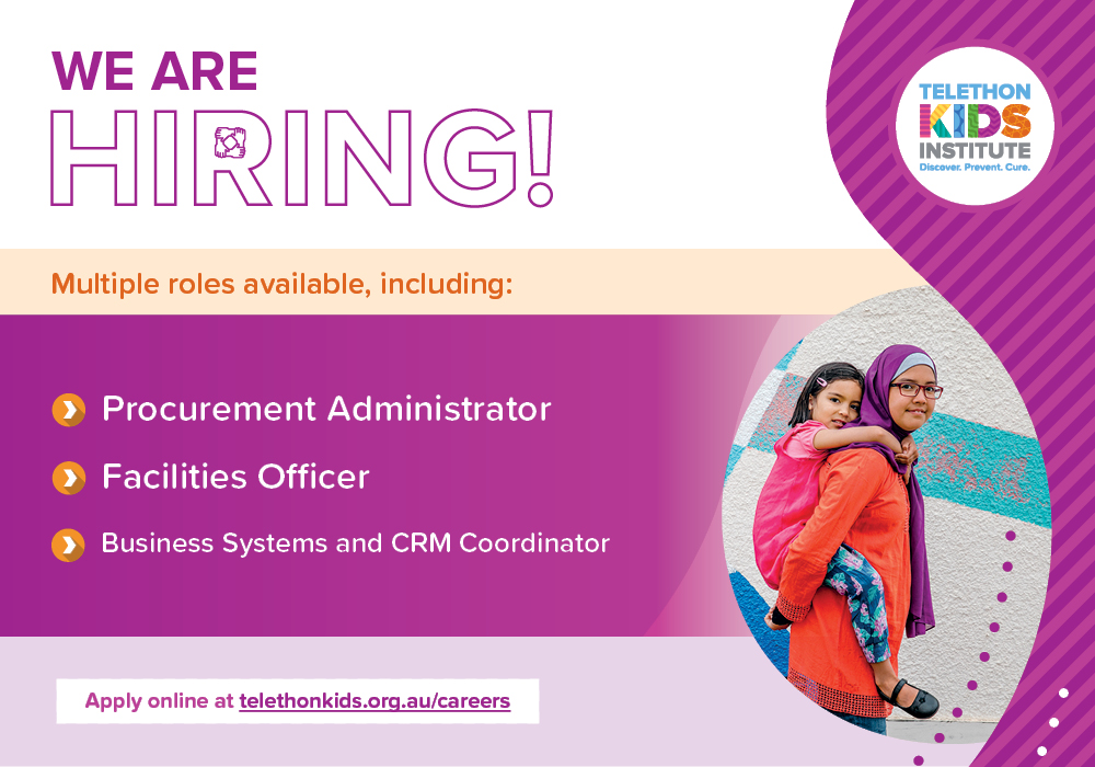 TheKids_AU's tweet image. We are currently #hiring for several exciting roles based at our Nedlands offices in @PerthChildrens, WA. 

➡ Procurement Administrator: bit.ly/39WmFuT
➡ Facilities Officer: bit.ly/3svCPBF
➡ Business Systems &amp;amp; CRM Coordinator: bit.ly/3kIzQ4x
