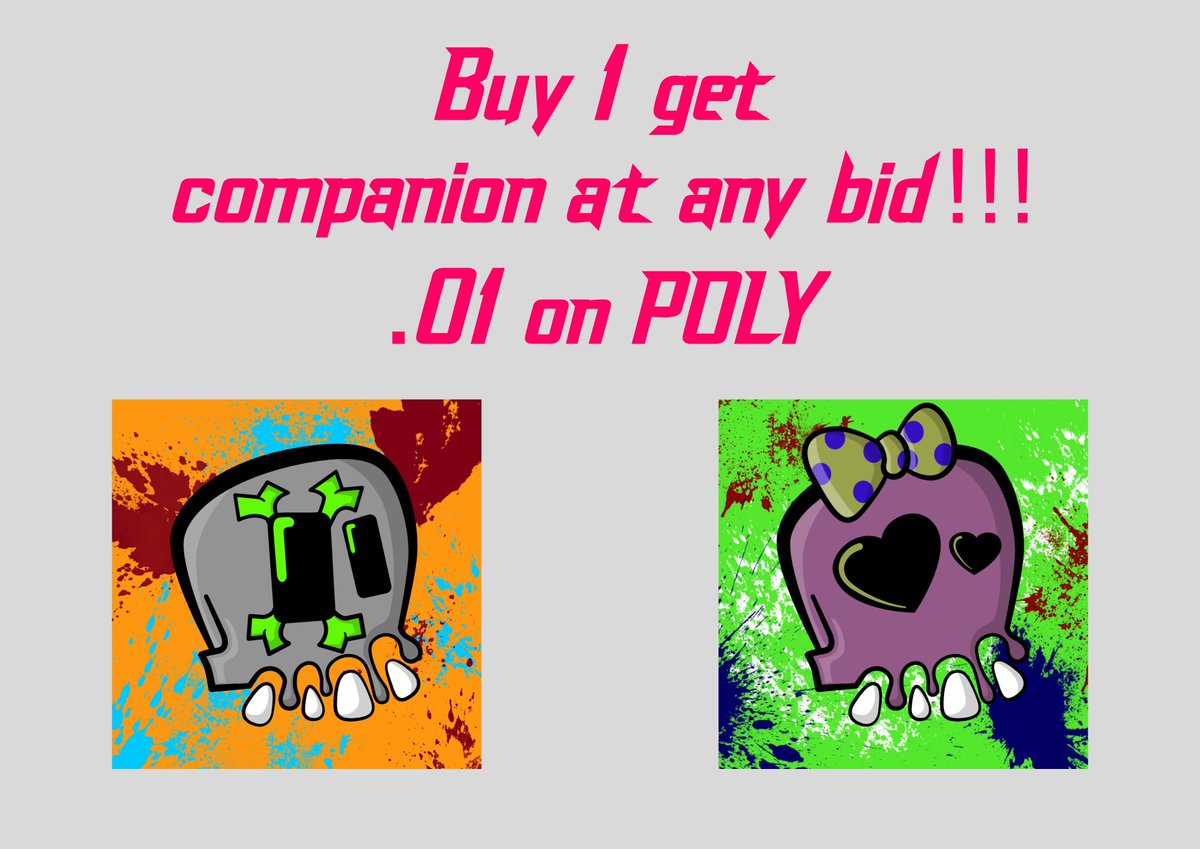 Huge deal! 1 of 1 pfp based #NFTs. Get your own colorful #skull #nft.  Buy on and get the companion at any bid. 
opensea.io/collection/sku…
opensea.io/collection/sku…
#NFTCommunity  #pfpNFT #nftcollectors