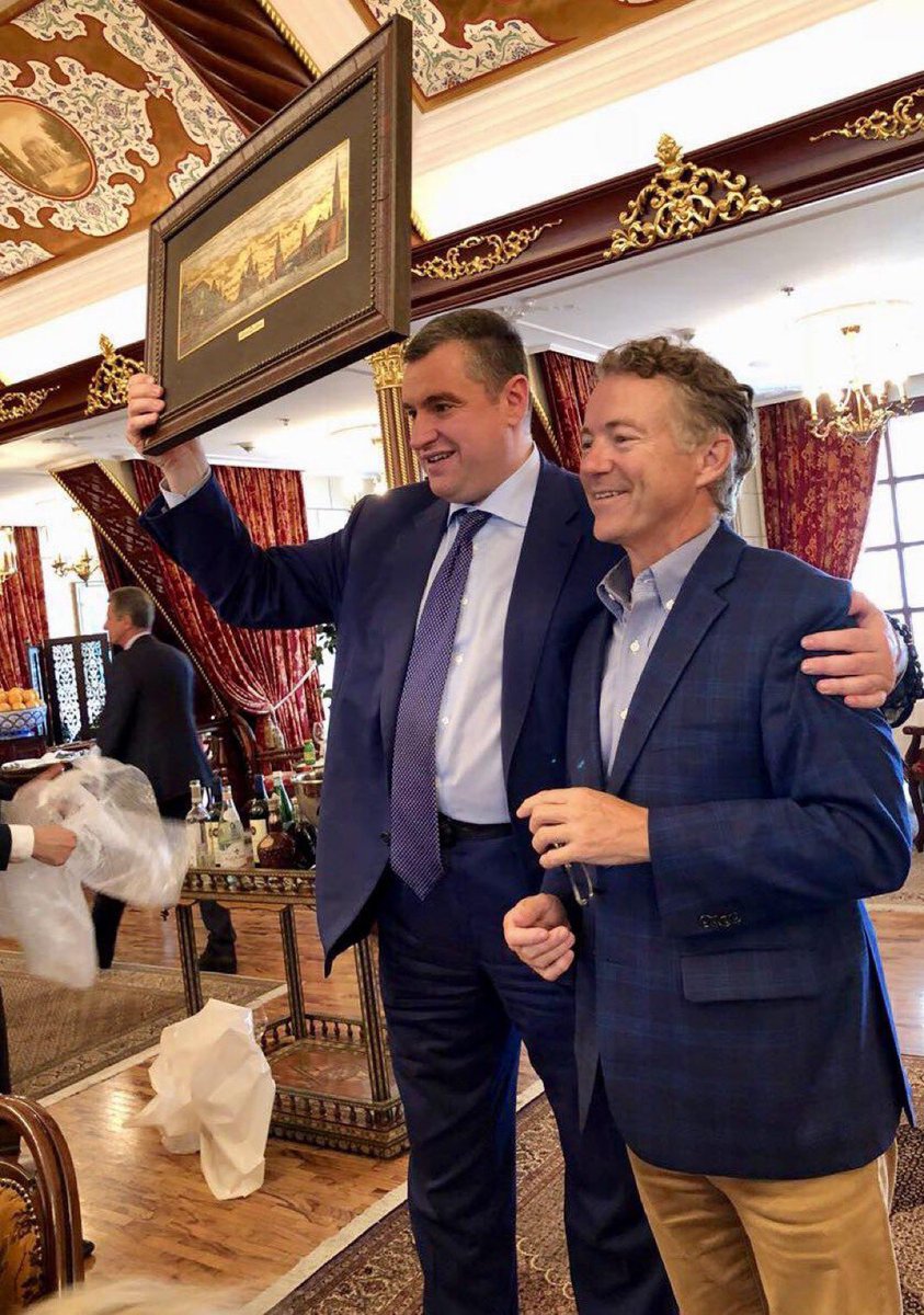 SobolLubov's tweet photo. Here is @RandPaul posing with Putin’s servant Leonid Slutsky. Russian lawmaker Slutsky is not only blatantly corrupt. He is also a serial sexual predator accused of harassing journalists. Slutsky has never faced any consequences for his actions. https://t.co/I85VEFEbt2