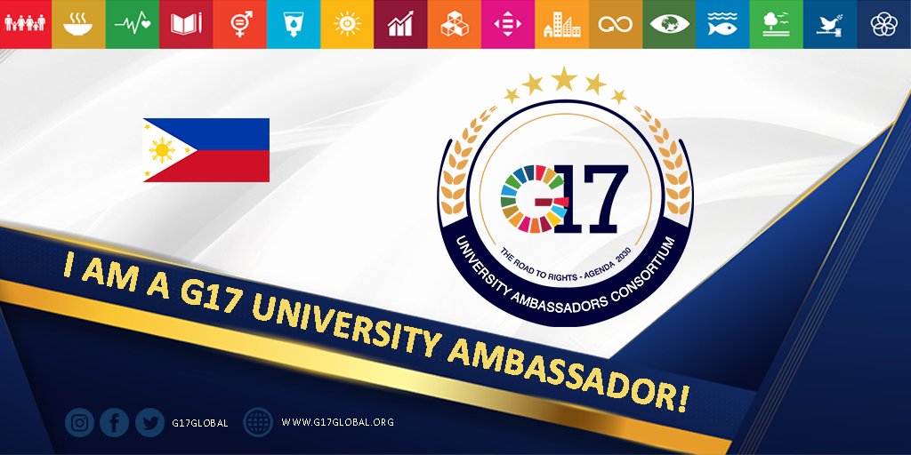 PaeDean's tweet photo. I'm excited to share that I have been selected as a University Ambassador at  @g17global initiated by 
@road2rights!😃

I represent my country Philippines to make #Earth a better place by achieving the #SDGs.🌏🤝

#Act4SDGs #Road2Rights #G17UAC https://t.co/RFQPD6yvdt