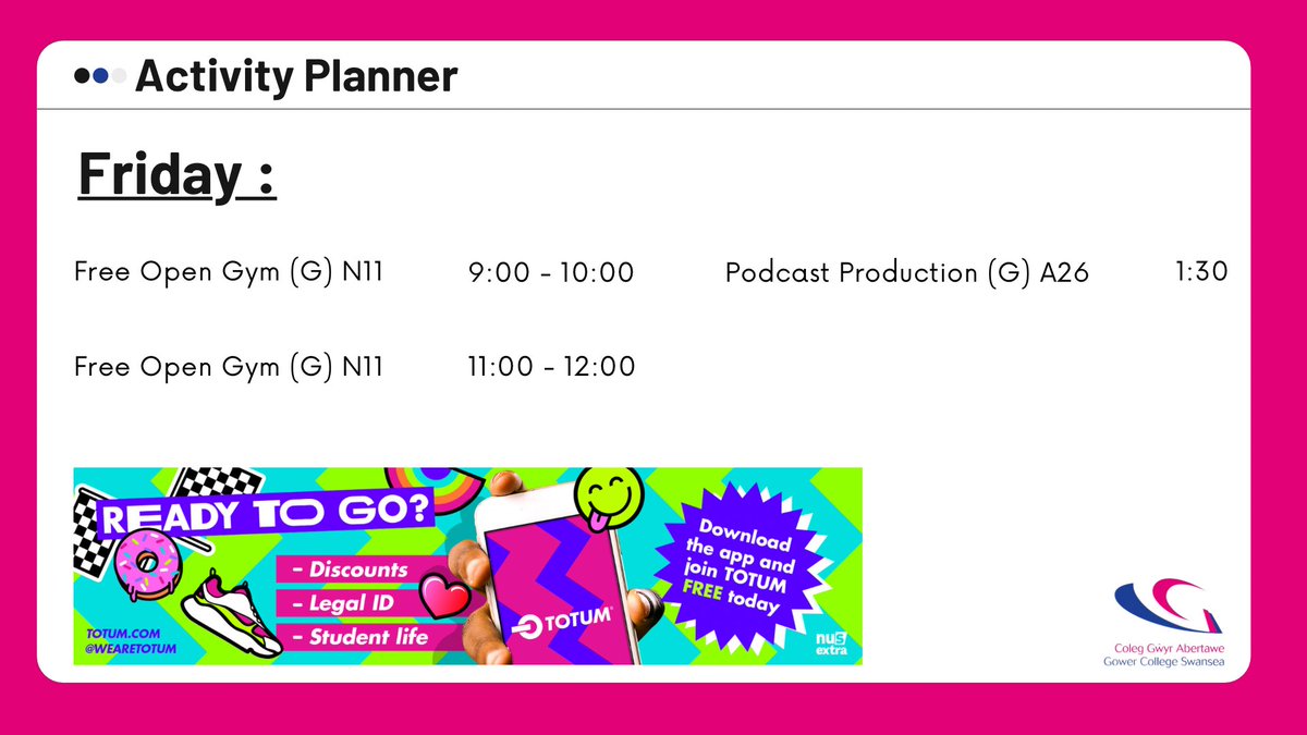 GCS_LE's tweet image. Take a look at what’s on today for students to get involved in! 👀

#Wellbeing #studentwellbeing @GowerCollegeSwa