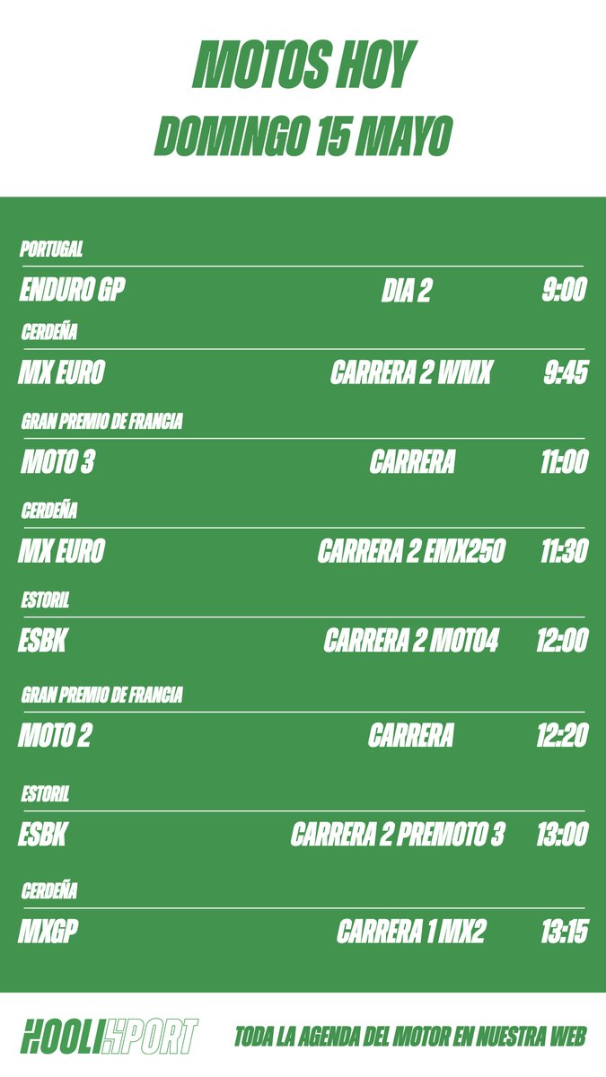 Hoolisport's tweet photo. 🏁CARRERAS DE MOTOS HOY 15 MAYO https://t.co/rWfZxu7yfM
