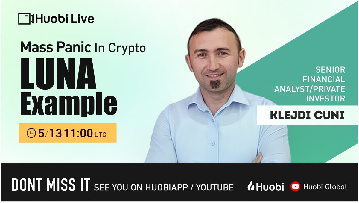 HTX_Global's tweet photo. 📺#Huobi Live Today!

❓Panic sell or #buythedip

Watch Klejdi Cuni @TradingPuzzles to learn about managing risk on your #crypto,
get takes on #lunacoin, #Bitcoin, &amp; more!

Join 👇
https://t.co/j1KcZmUs11 https://t.co/FvyG2nO8Kp