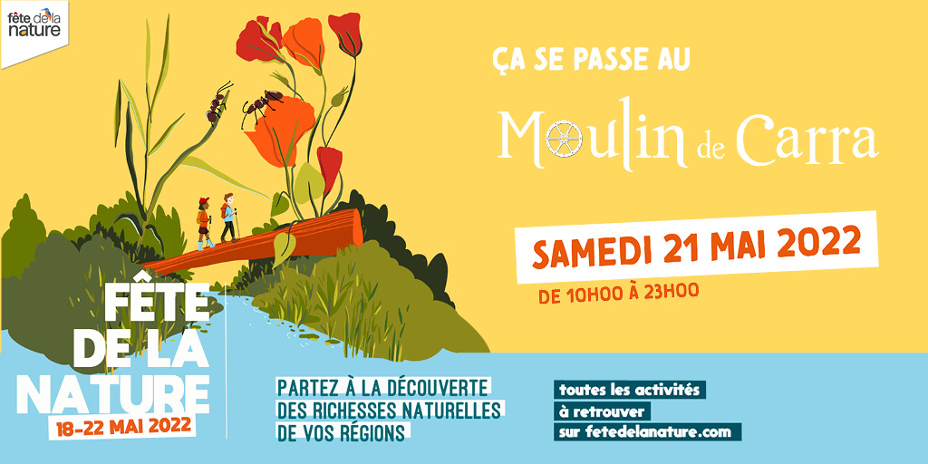 [FETE DE LA NATURE]
Samedi 21 mai, venez fêter la nature au Moulin de Carra !
Découvrez le programme de la journée 
👉 bit.ly/3FId8mL @fetedelanature