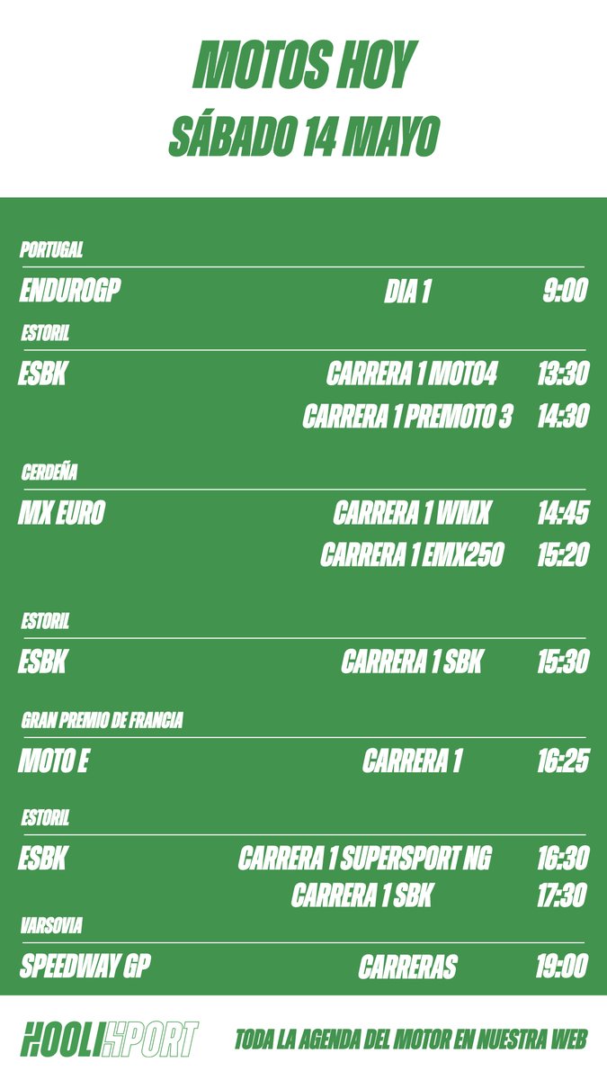Hoolisport's tweet photo. 🏁CARRERAS DE MOTOS HOY 14 MAYO https://t.co/6zgE5ybdZg