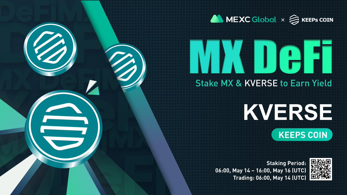 MEXC's tweet photo. 📈 $KVERSE/USDT will list as a spot trading pair at 06:00 on May 14 (UTC). @KEEPscoin
🔨Launching the new MX DeFi - Stake $MX or $KVERSE to earn liquidity yield on $KVERSE
Details: https://t.co/CkcVgaxmrb
💚Sign up: https://t.co/9v8MpnQjbS
#Keepscoin #MEXCGlobal https://t.co/metVMoNdqD