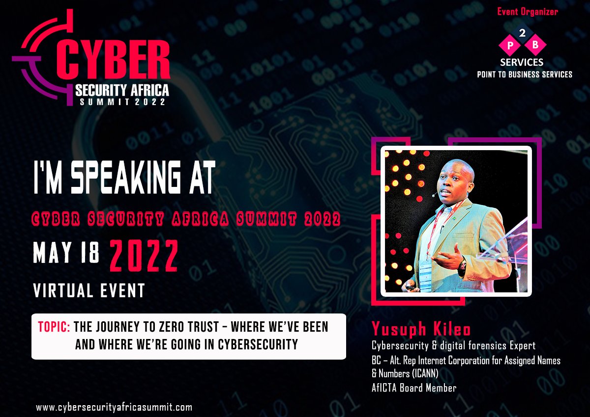 #Infosec

On 18th May, I'll be speaking at the Cyber Security Africa Summit 2022 along with several industry leaders.

Save the date and register to join us as we rub minds and discuss pressing #cybersecurity issues.

👉 Get your free pass here:

cybersecurityafricasummit.com/#Register

#Africa