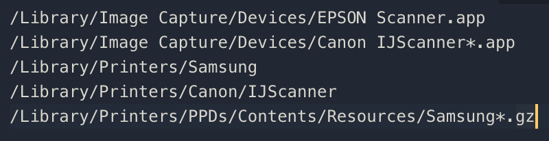 dadeb's tweet photo. For anyone struggling to get an all-in-one #Samsung SCX printer and scanner working on #Monterey #mac #M1 (no drivers available) - I had luck moving the following files from my old Intel Mac https://t.co/Y2JZNixrRh