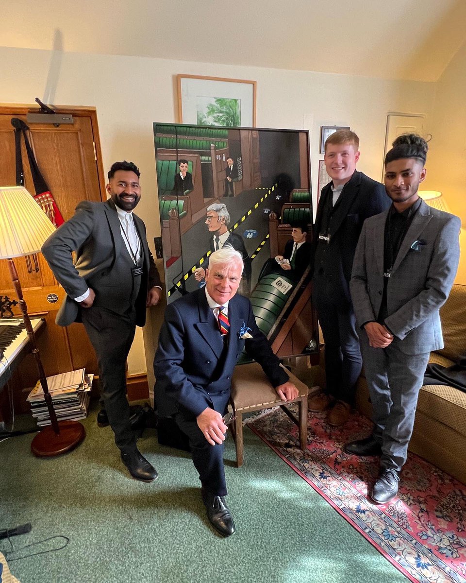 LawyersArtsClub's tweet photo. Yesterday we had the pleasure of presenting our artwork to @DesmondSwayne in the House of Commons. The #artwork was created by Harri Hampson and George Cox. The image depicts the moment @vaccinationism was coined. https://t.co/Qeykpafczt