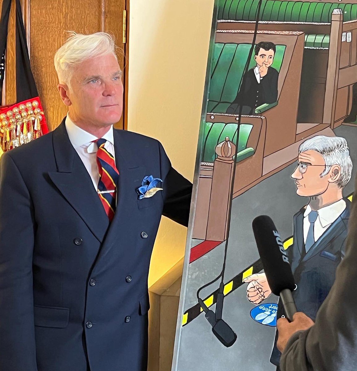 LawyersArtsClub's tweet photo. Yesterday we had the pleasure of presenting our artwork to @DesmondSwayne in the House of Commons. The #artwork was created by Harri Hampson and George Cox. The image depicts the moment @vaccinationism was coined. https://t.co/Qeykpafczt