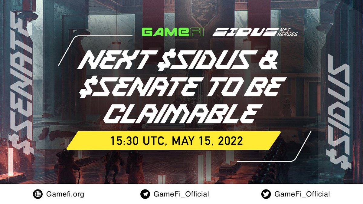 ⏰Next claim reminder⏰

Dear GameFi.org users who joined <a href="/galaxy_sidus/">SIDUS HEROES</a> IGO, the next 10% of your purchased $SIDUS $SENATE will be claimable at 15:30 am UTC today🎉

🚀Claim here:
🪐SIDUS: gamefi.org/igo/sidus-hero…
🪐SENATE: gamefi.org/igo/sidus-hero…

#GameFi_IGO $GAFI