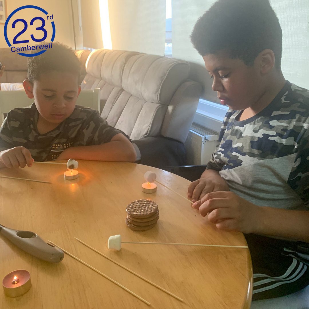 After our birthday bowling last weekend, each member was sent home with a party bag. The bag contained a mini smores kit. 
Not quite doing on the campfire but its great seeing all sections working closely with family at home making their smores!