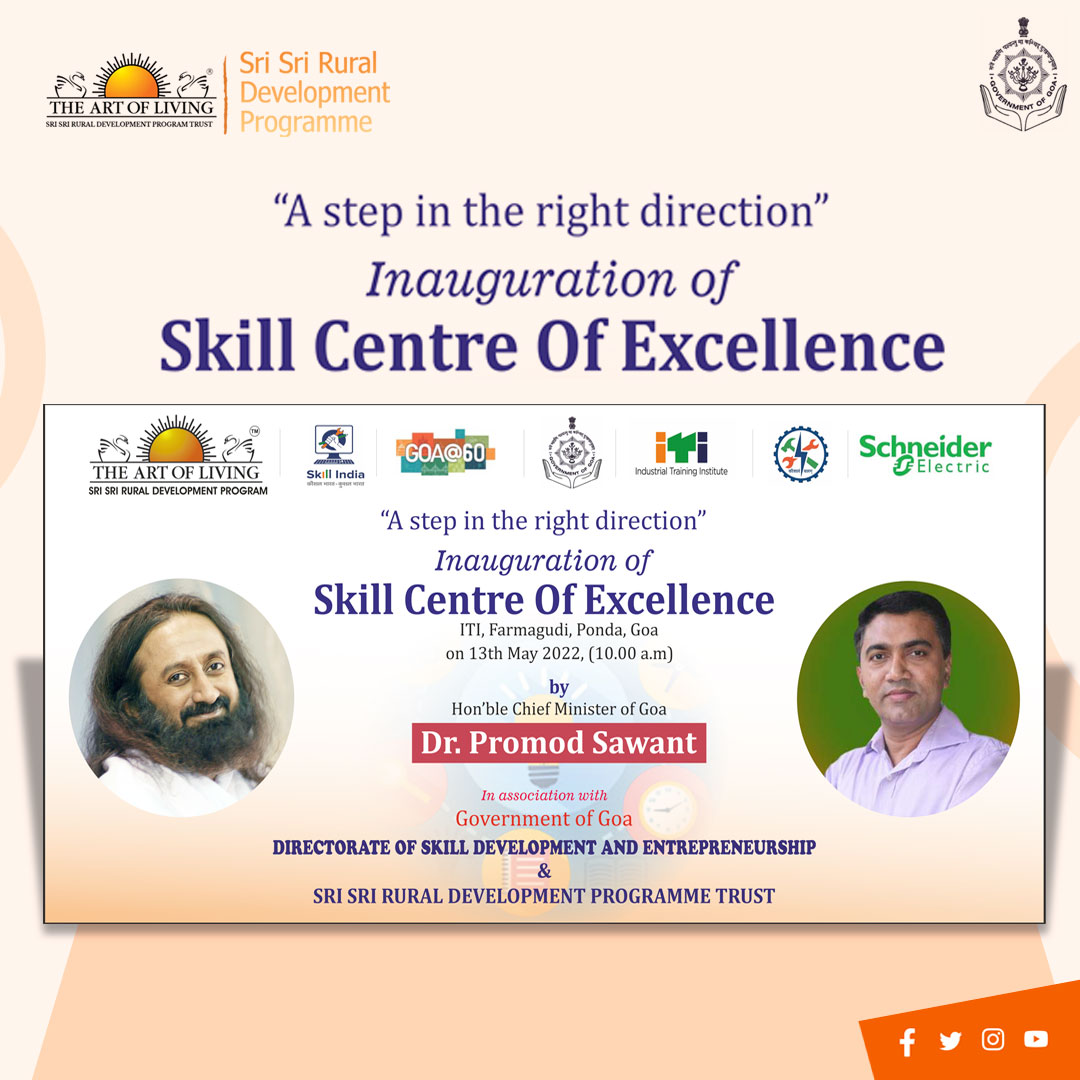 SriSriRDP's tweet photo. SSRDP is happy to announce a 'Skill Centre of Excellence' in Goa to be inaugurated by Honorable Chief Minister of Goa, Dr. Pramod Sawant on 13th May. @FlourishingGoa https://t.co/0uZaKnO03z