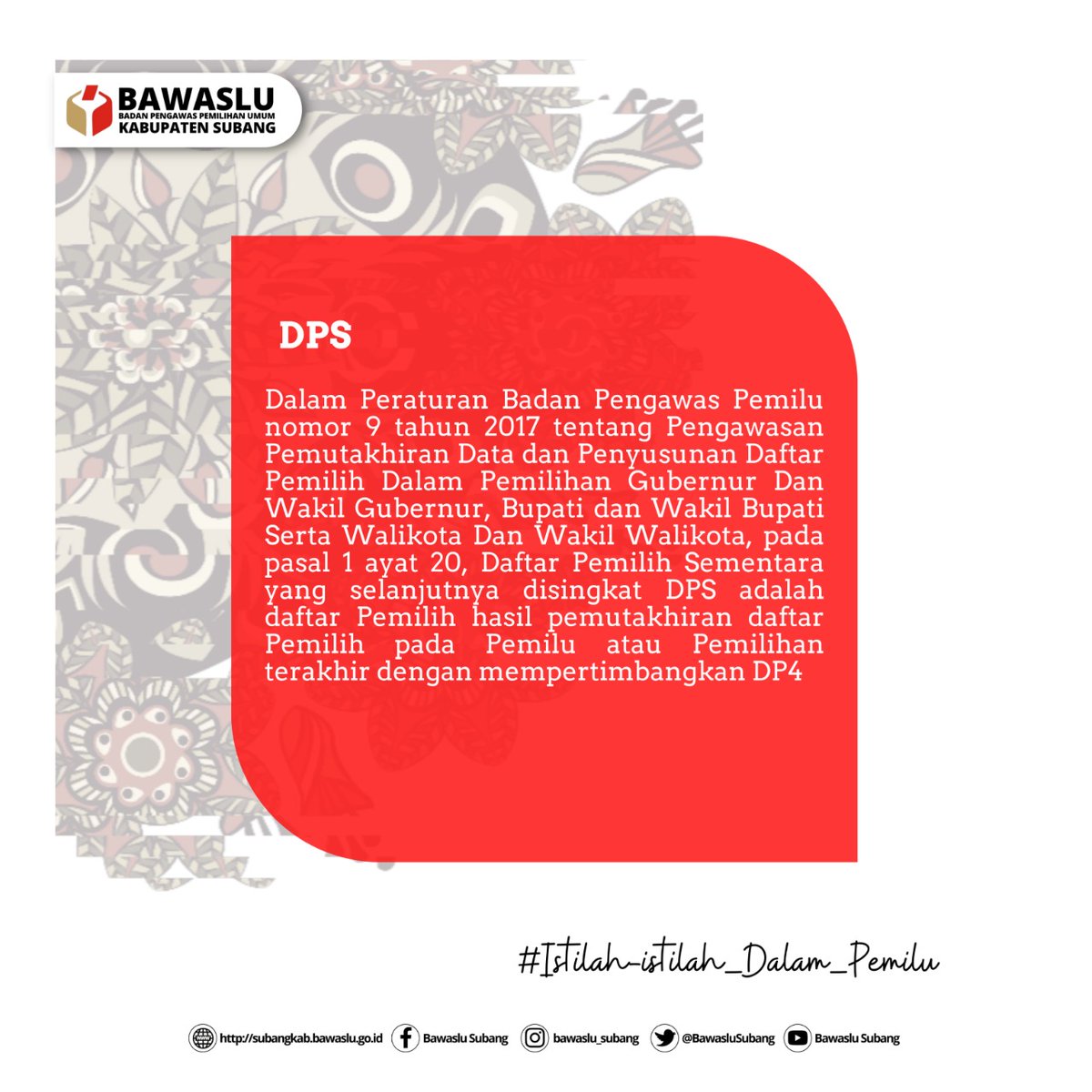 BawasluSubang's tweet photo. #sahabatbawaslu 

agar lebih mengenal istilah-istilah dalam Pemilu yuk simak penjelasannya 👉👉👉

#bawasluri
#bawaslujabar
#bawaslusubang
#bawasluinformatif
#mengenalistilahpemilu https://t.co/R44rgVqFMm