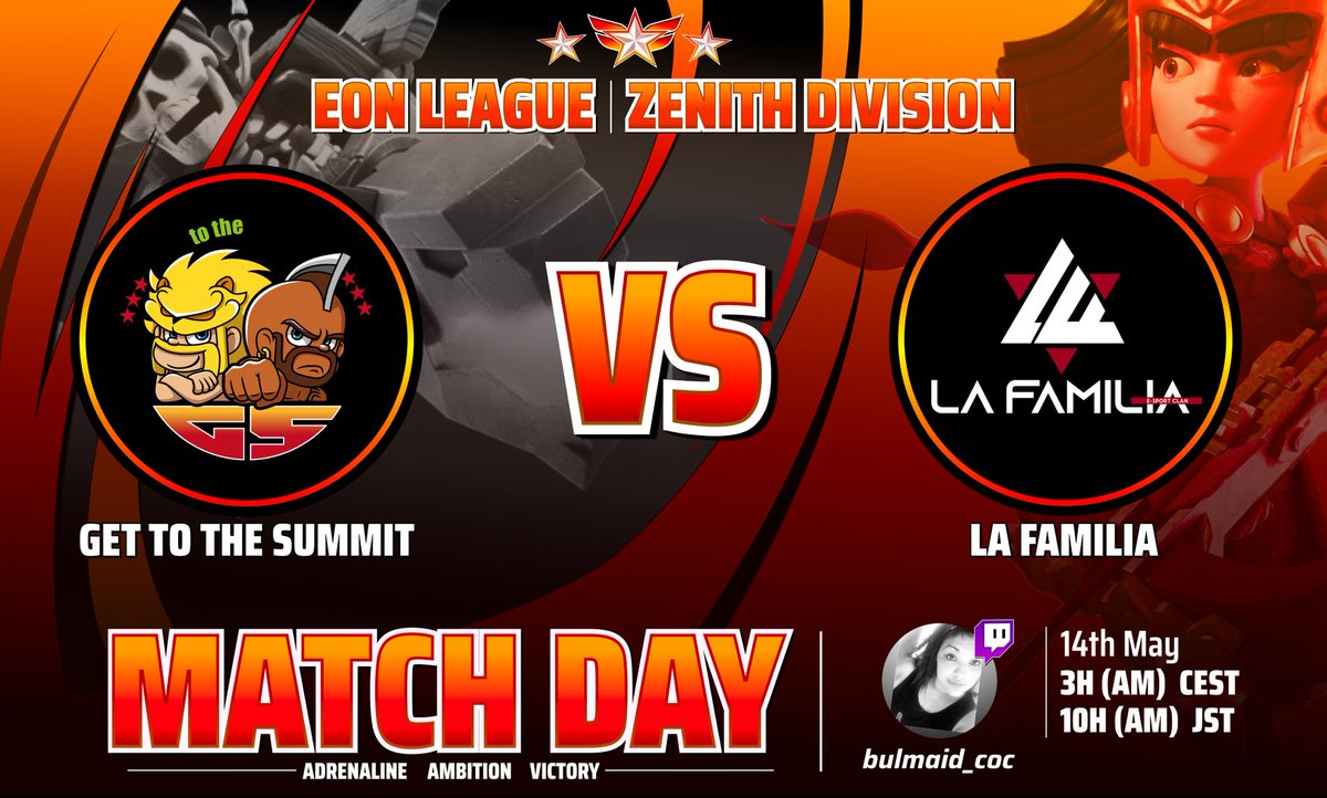 Bulma ID (@bulmaid) on Twitter photo ♡VIERNES CON TODOO♡
☆FRENCH CLASH CUP☆ <a href="/FrenchCup/">French Clash Cup</a> -OCTAVOS DE FINAL
⏰10 am Mx
<a href="/BrothersArmyCOC/">Brothers Army COC</a> 🆚️ <a href="/NekoFunTheWorld/">ネコふんじゃったΣ( ̄。 ̄ノ) | NekoFunTheWorld</a>
⏰2 PM Mx
<a href="/2L4Shiver/">2Late4S'hiver</a> 🆚️ @SpaceStationCOC
☆EON LEAGUE-ZENITH DIVISIÓN
<a href="/EonLeagueOff/">Eon League</a>
⏰8Pm Mx #gettothesummit 🆚️ <a href="/familiaperucoc/">La Familia</a>
Los esperamos♡ ♡VIERNES CON TODOO♡
☆FRENCH CLASH CUP☆ <a href="/FrenchCup/">French Clash Cup</a> -OCTAVOS DE FINAL
⏰10 am Mx
<a href="/BrothersArmyCOC/">Brothers Army COC</a> 🆚️ <a href="/NekoFunTheWorld/">ネコふんじゃったΣ( ̄。 ̄ノ) | NekoFunTheWorld</a>
⏰2 PM Mx
<a href="/2L4Shiver/">2Late4S'hiver</a> 🆚️ @SpaceStationCOC
☆EON LEAGUE-ZENITH DIVISIÓN
<a href="/EonLeagueOff/">Eon League</a>
⏰8Pm Mx #gettothesummit 🆚️ <a href="/familiaperucoc/">La Familia</a>
Los esperamos♡