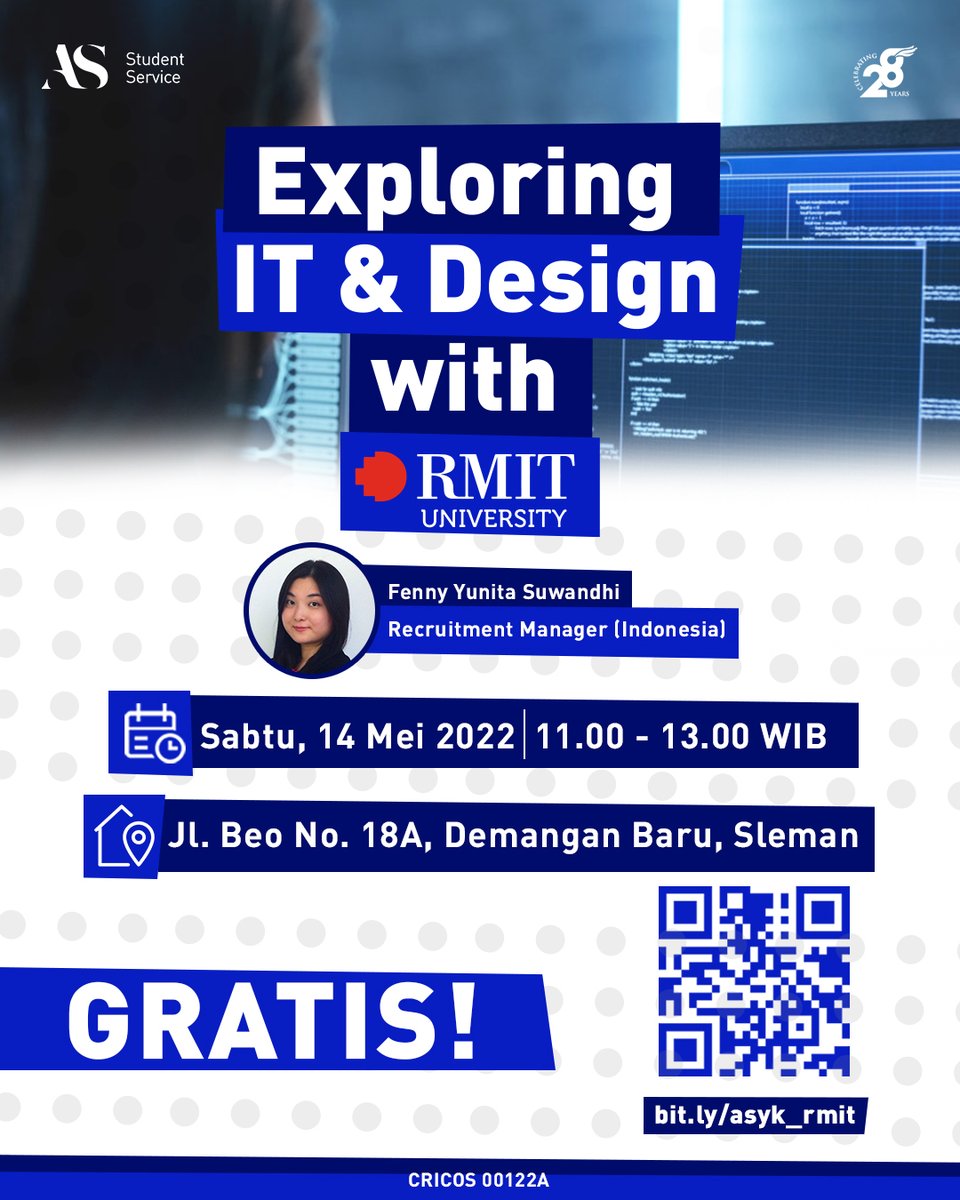 Info_AS_Student's tweet photo. Tertarik kuliah IT/design di Australia? Wajib kepoin acara dari RMIT yg satu ini nih! Jangan sampai kelewatan yaa, daftar disini https://t.co/ELqBZzFEQX https://t.co/k8JkboJiPX