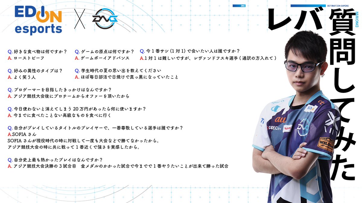edion_esports's tweet photo. ／
#DNGの皆さんに質問してみた 📢
＼

今回は #eFootball 部門レバ選手に聞いてみました!!
@Leva_39

レバ選手の「今1番サシで会いたい人」は、
プレイヤー名の由来にもなっている、あのサッカー選手✨

#エディオンeスポーツ https://t.co/SWLaVyGdJR