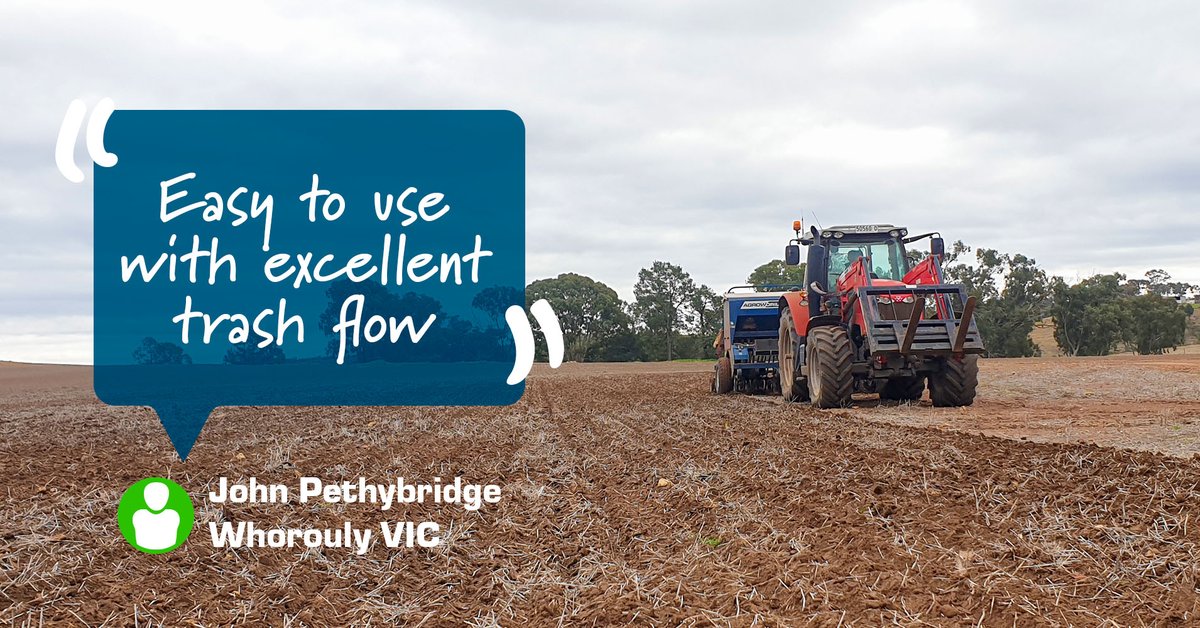 "Fantastic machine. Easy to use with excellent trash flow. A vast improvement from our old seeder. 10/10" 
📍 John Pethybridge in Whorouly, VIC
ℹ️ Agrowdrill AD230, 425 Coil Tynes, 20x150mm spacings