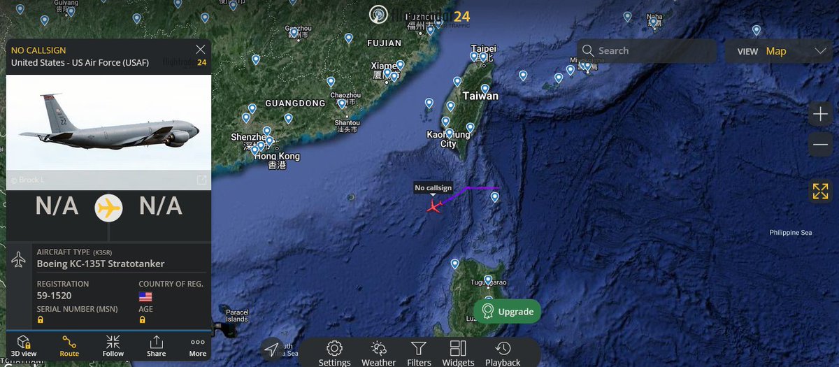 Kilo_7_romeo's tweet photo. USAF KC-135 #AE07AA/59-1520 off the Luzon Strait https://t.co/sJ0XQD8197
