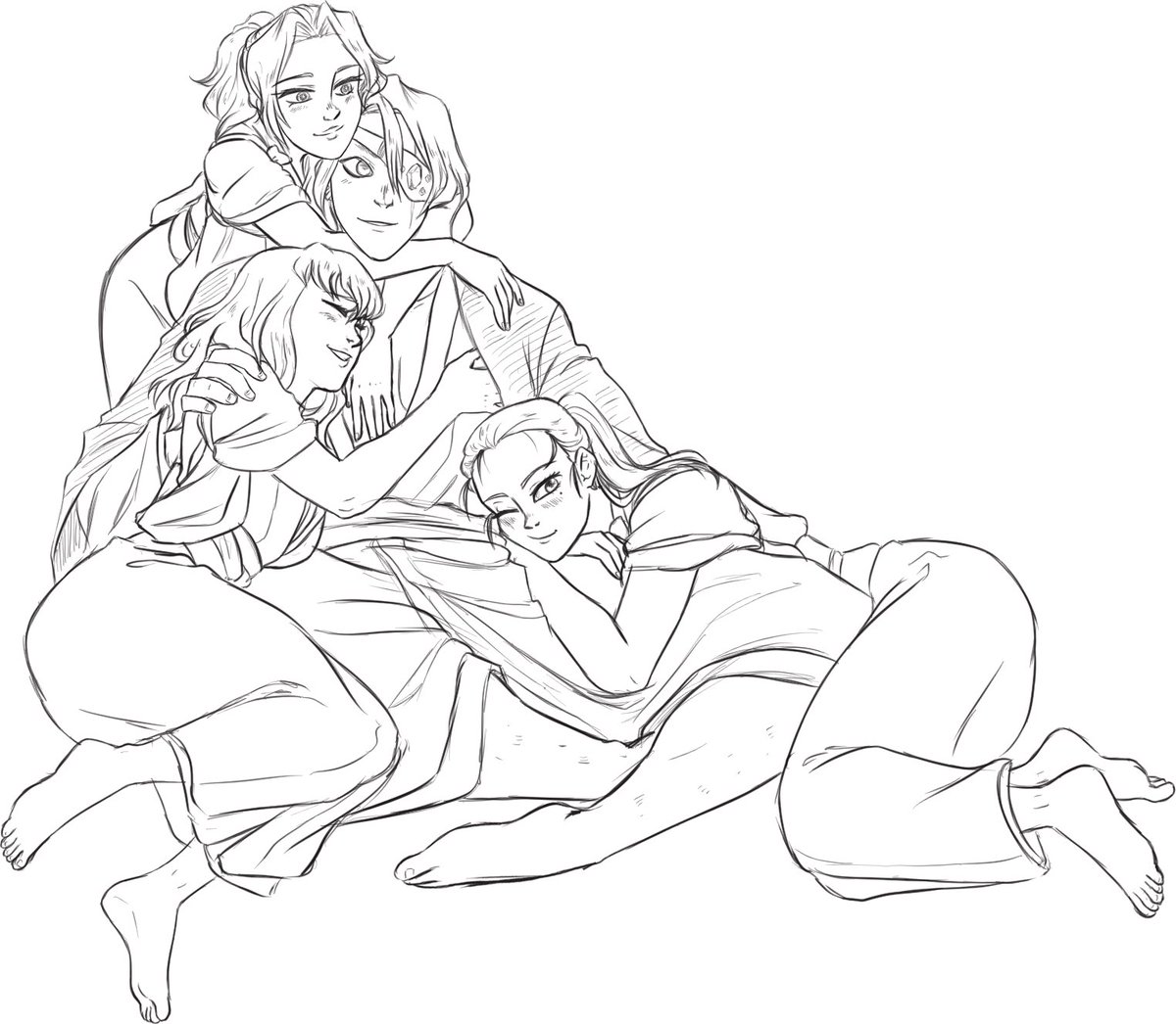 AbeezusDoesArt's tweet photo. Why is it so hard to draw multiple people in one pic!? Uzui and his wives from #demonslayer are pretty darn adorable though and perfect practice for group shots! Might color one day, who knows. https://t.co/VyxkzwaRZA