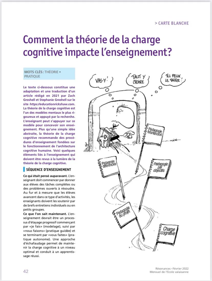 sophiaefrance's tweet photo. Un article synthétique et très abordable pour comprendre comment la théorie de la #chargecognitive impacte l’ #enseignement par @stevebissonnett
#education #apprentissage https://t.co/sTloJ529si