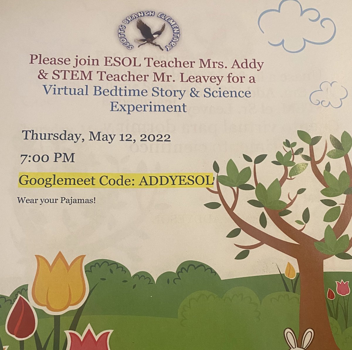 We love bedtime stories, science experiments, &amp; wearing our pjs!  @MrLeaveysClass <a href="/ScottsBranchES/">Scotts Branch Elementary School</a> @BCPSESOL <a href="/bcpsstem/">BCPS STEM</a>