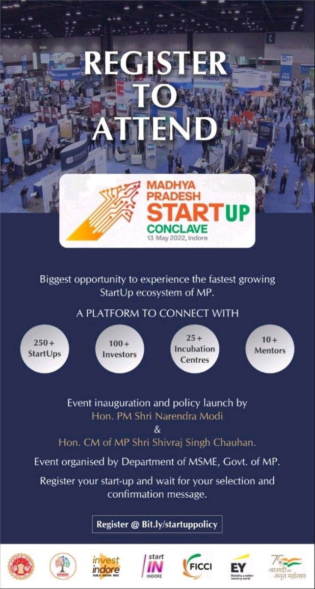 PChaudhary23's tweet photo. Madhya Pradesh Startup Conclave 2022 👌🏽👏🏽👏🏽👏🏽

📍TODAY, Friday May 13, Indore 

REGISTER TO ATTEND the inauguration of MP Startup Policy 2022 🎯🔥

#MPStartupPolicy2022 #MPC2022 #Indore #startups #Entrepreneurship #innovation #technology https://t.co/3772legS5p