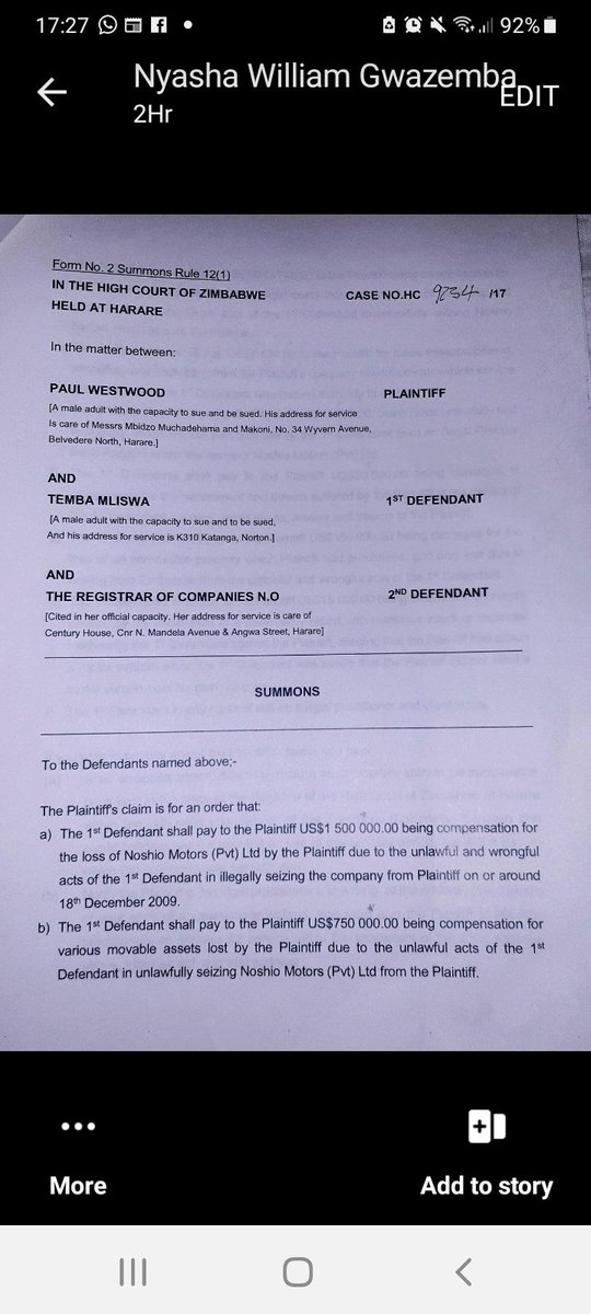 PaulPaulus13's tweet photo. @peterndoro @SABCNews
#WestwoodCaseZim🇿🇼⚖️
https://t.co/2B9XJHcUO2
#Mutasa protected #Mliswa 🇿🇼police have accused2Ministers #obstructjustice "demanding" the release of #Mliswa accused of pressuring🏴white businessman2give him shares OR "face the consequences"
#MliswasVictims🇿🇼 https://t.co/2T51wlwDAN
