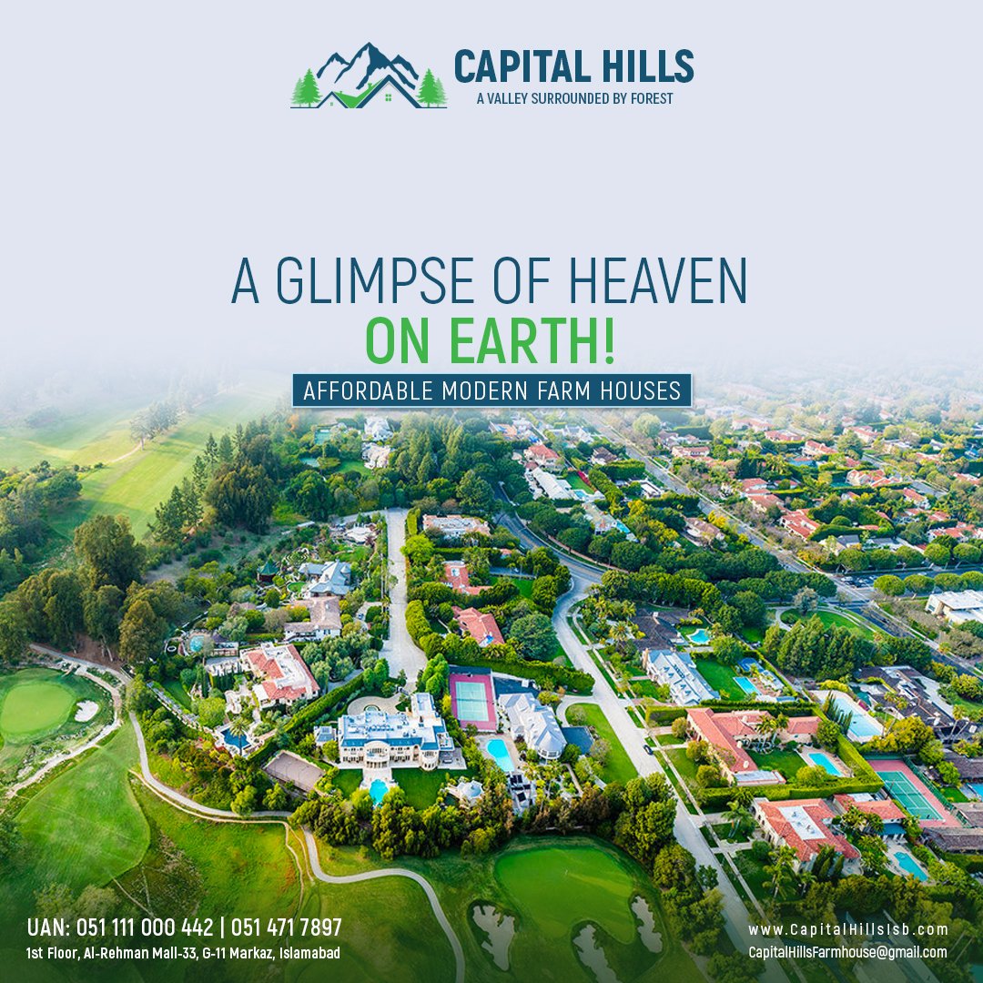 A glimpse of heaven on earth!

#capitalhills #farmhouses #farmhouse #capitalhillsfarmhouse #Islamabadfarmhouse #beautifulfarmhouse #valley #greenery #invest #ecofriendly #capitalislamabad #realestate #property #luxuryfarmhouse #luxury #glimpse #heavenonearth #heaven