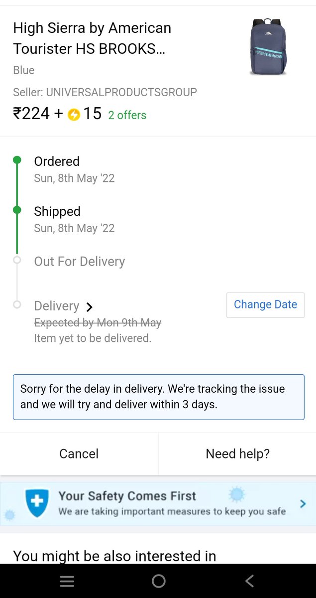 Rubina0511's tweet photo. @flipkartsupport i have ordered a bag on 8th May from Flipkart and paid for it. The date of delivery was 9th may but it has not delivered yet it kept delayed since then. https://t.co/aOkV6KfDnF