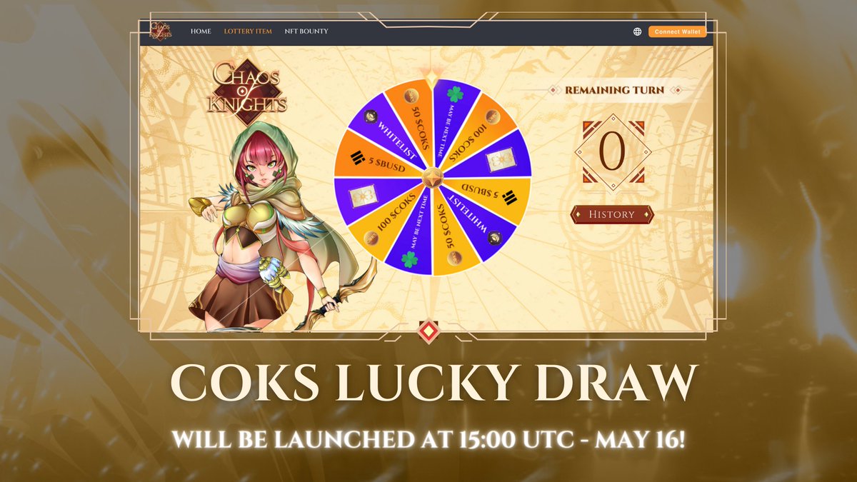 🔥 COKS lucky draw will launch on May 16.        

We've collected all the winning wallets. Thus, wallets submitted after 15:00 UTC on May 7 will be invalidated.

Thank you for your enthusiastic participation.

Good luck, Knights!
