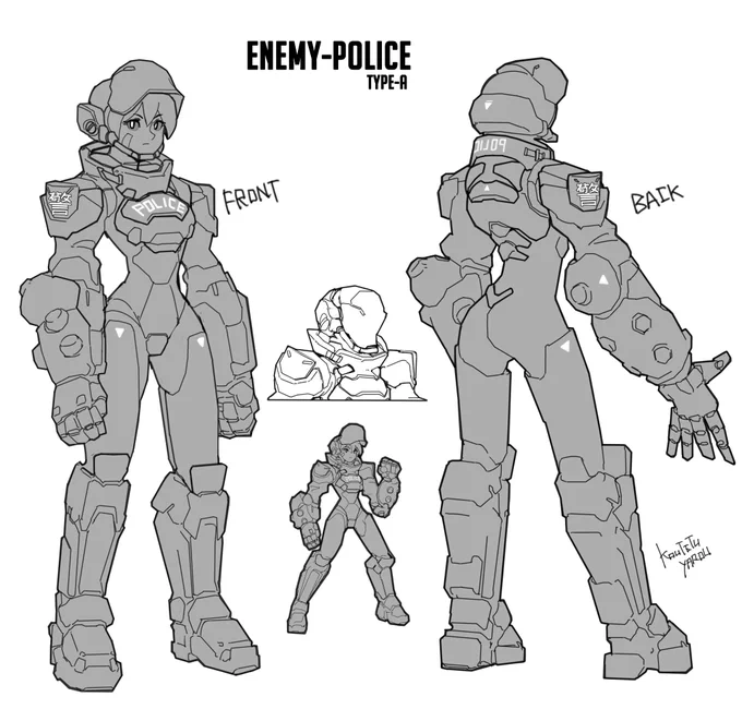 Character design commission from @/ProjectHeat1.
Cop for close combat. 