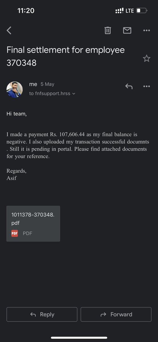 sarfarajasif's tweet photo. @Wipro Respected Sir/Madam,
My last working date in Wipro as 28th April, I cleared all no dues as well as I made payment as my final settlement amount was negative. It’s already 2 week over and my settlement is still pending. I reached HRSS mail as well as HR’s  wipro mail ID. https://t.co/VUzhYqzgpo