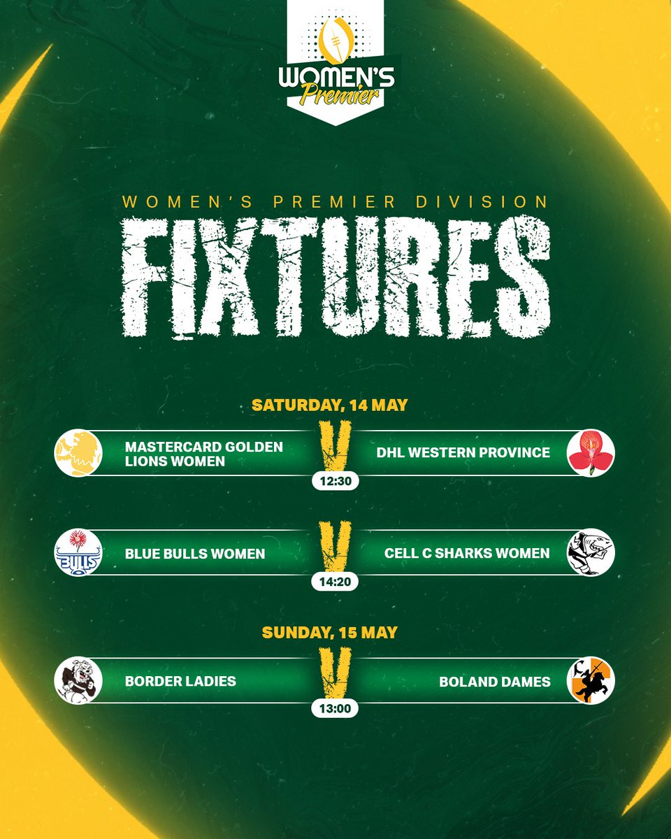 WomenBoks's tweet photo. Your weekend action in the #PremDiv this weekend. Reminder that all matches are live-streamed with links available on https://t.co/Vt8CFaSqzz before kick-off.
@WP_RUGBY @OfficialGLRU @SharksRugby @BlueBullsRugby @bolandkavaliers https://t.co/yA6w2zpKxM