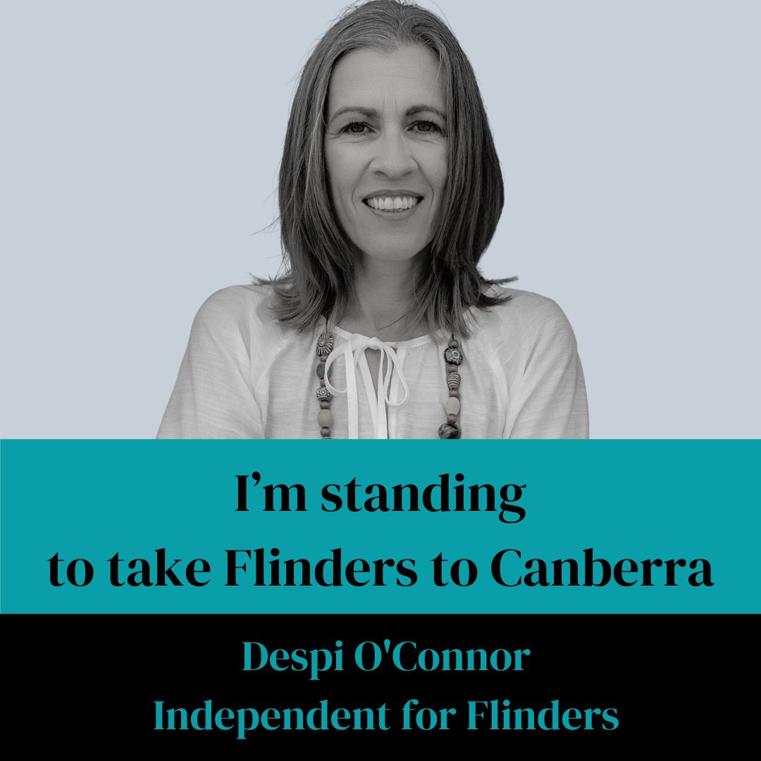 despioconnor's tweet photo. The issues of the #Flinders community have been overlooked, lost behind #PartyPolitics. I'm standing to take #Flinders to #Canberra. Our community want #ClimateAction, not #ClimateWars, A #NationalHousingStrategy to address the #HousingCrisis, #MobileService not #LipsService https://t.co/NzFoyaIDje