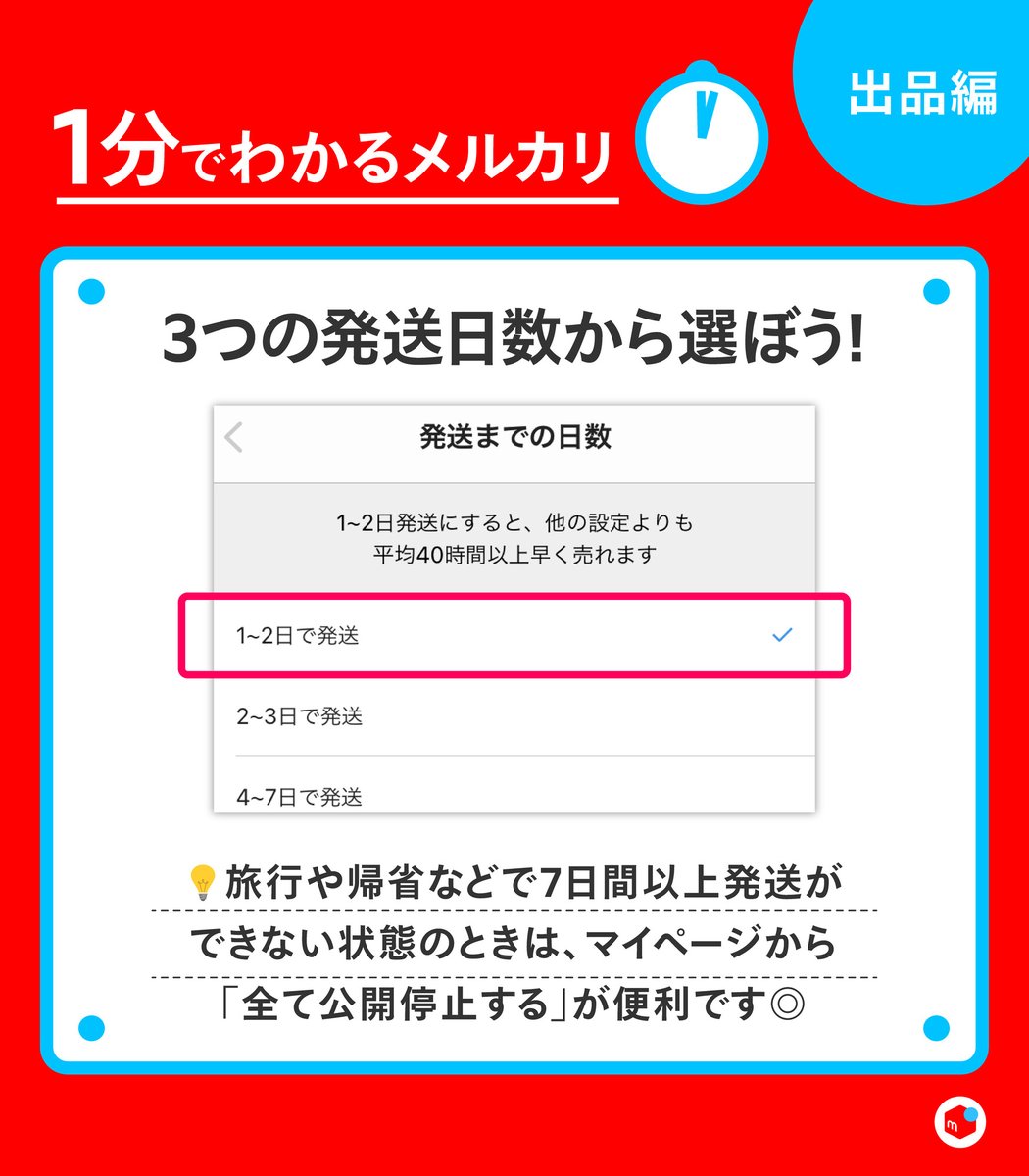 1分でわかるメルカリ／ 「発送までの日数は、どれを選ぶのがいい